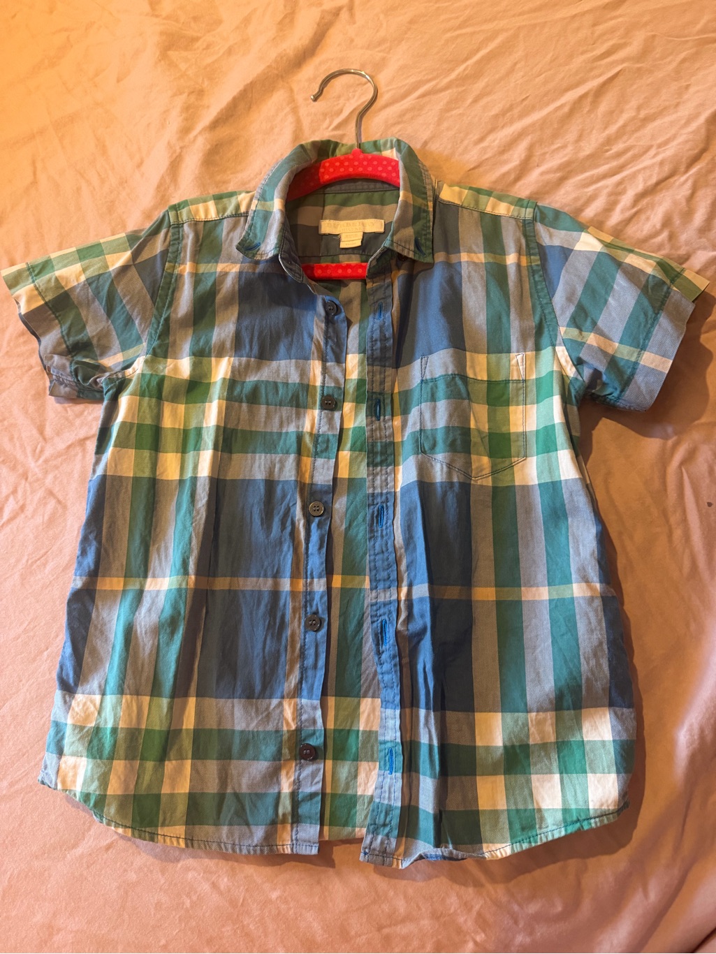Burberry Kids Short-Sleeve Plaid Button-Up Shirt - Blue & Green